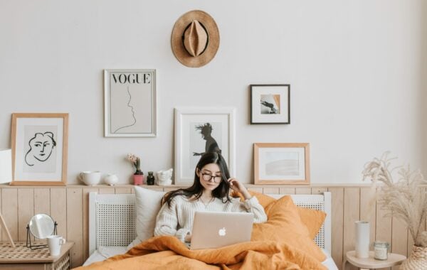 Woman working from home on her laptop